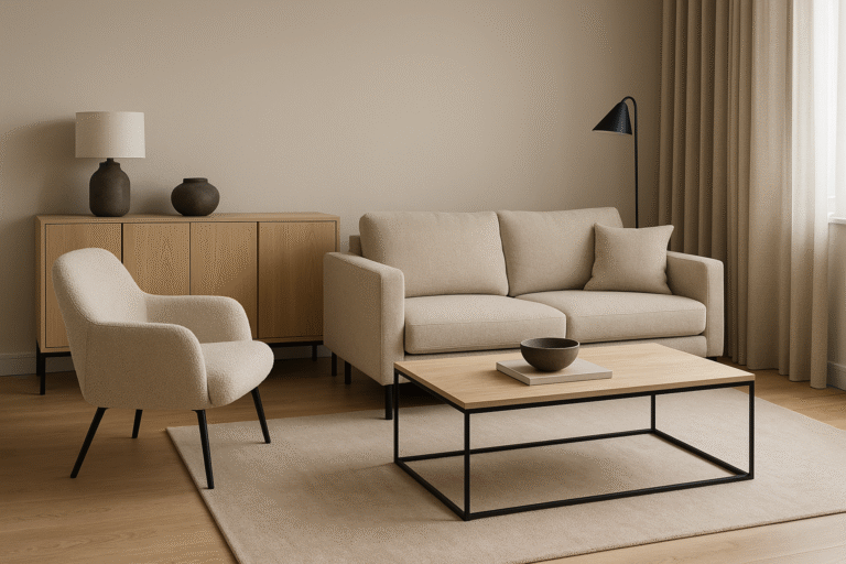 Mix van materialen: hout, metaal en stof in perfecte balans